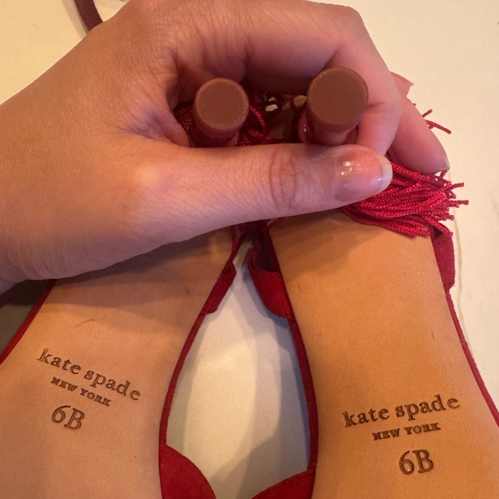 Kate Spade Voila Red Suede Tassel Heels - Picture 7 of 7